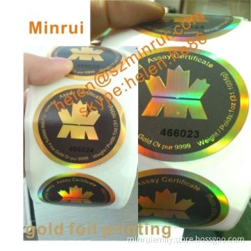 Custom High Security Hot Gold Foil Destructible Stickers With Logo And Serials Number Printing Label 